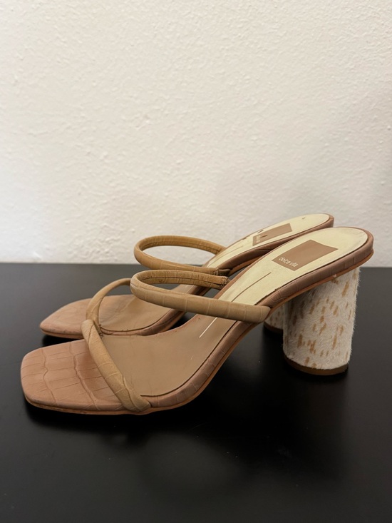 Dolce Vita Shoes - Dolce Vita Tan Croc-Embossed Double Strap Heel Sandals w/ Pony Hair Heel